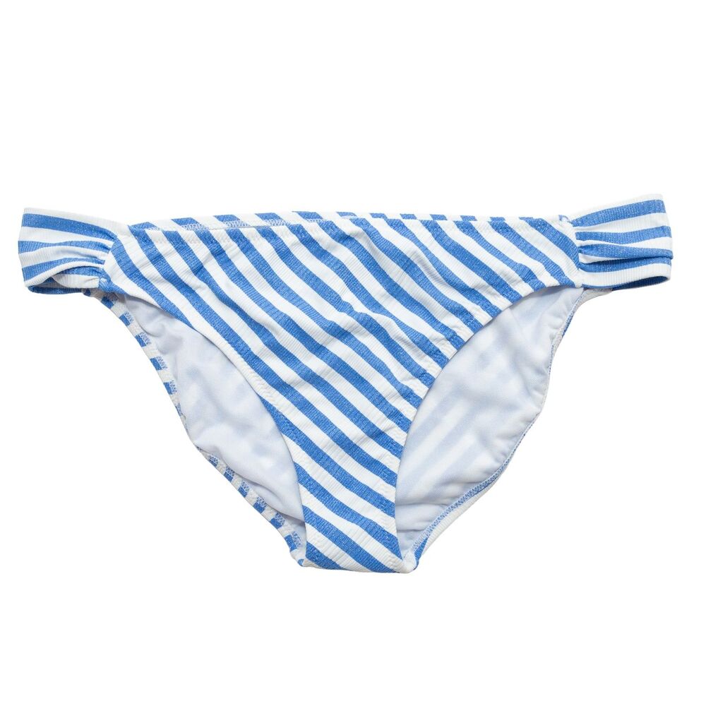Jessica Simpson Women's XL Blue White Striped Ribbed‎ Ruffled Swim Bottom Bikini